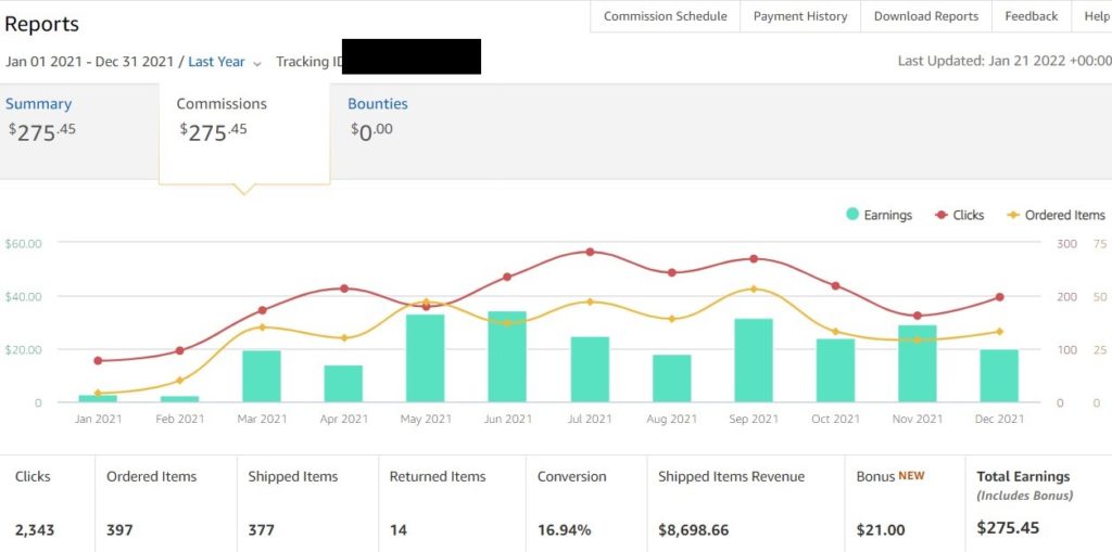Project Sagi - Amazon Affiliate Income in year 2021